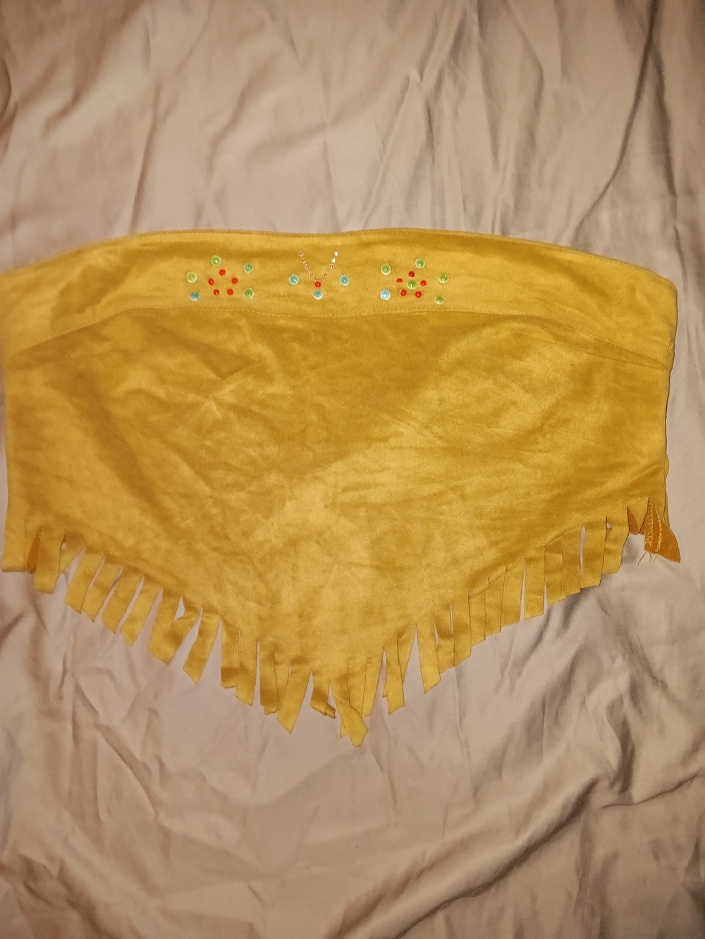 Brownish Tan Fringe Suede-Look Tie Back Top with Beaded Detail W/ Free Choker